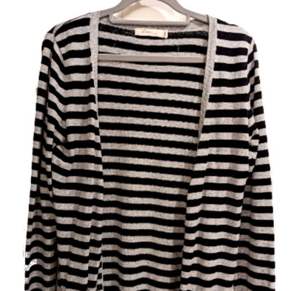 Black and grey striped button up cardigan with pockets - Size M